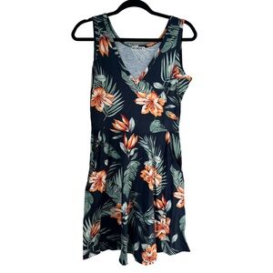 Navy Blue Tropical Floral Luau Dress Size Medium